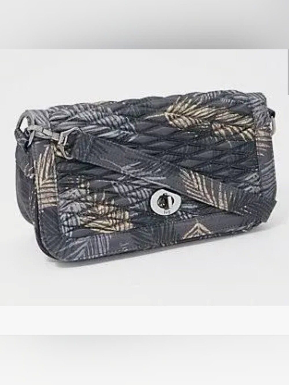 lug Quilted Black Crossbody with Palm-Print Accent